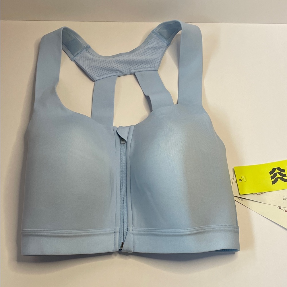NWT ALL IN MOTION Light Blue Front-Zip Racerback Sports Bra. Size 34D - Picture 1 of 6